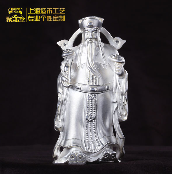 “祿星”文昌帝君純銀立澆鑄擺件定制_銀擺件定