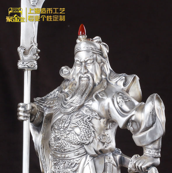 武財神關(guān)公純銀澆鑄立體擺件定制_銀擺件定做