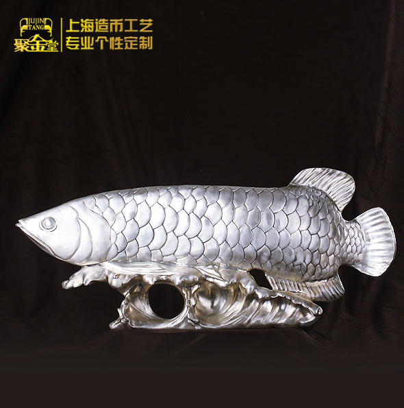 銀龍魚招財純銀澆鑄擺件_銀擺件定制 商務(wù)禮品定